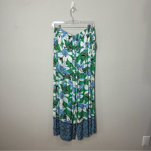 Anthropologie Maeve Matching Set Shirt Pants Floral Animal Print Green Blue - Picture 7 of 8
